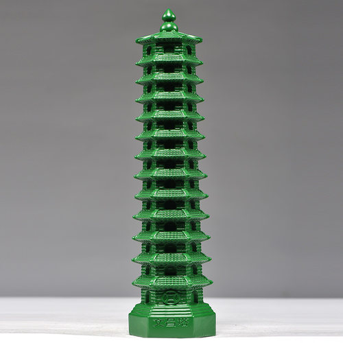 绿色实木雕刻13层文昌塔摆件木头十三层文昌塔办公装饰送礼工艺品