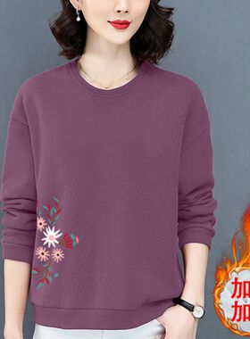 加绒加厚新款2024年秋冬卫衣女中老年妈妈装宽松大码洋气保暖上衣