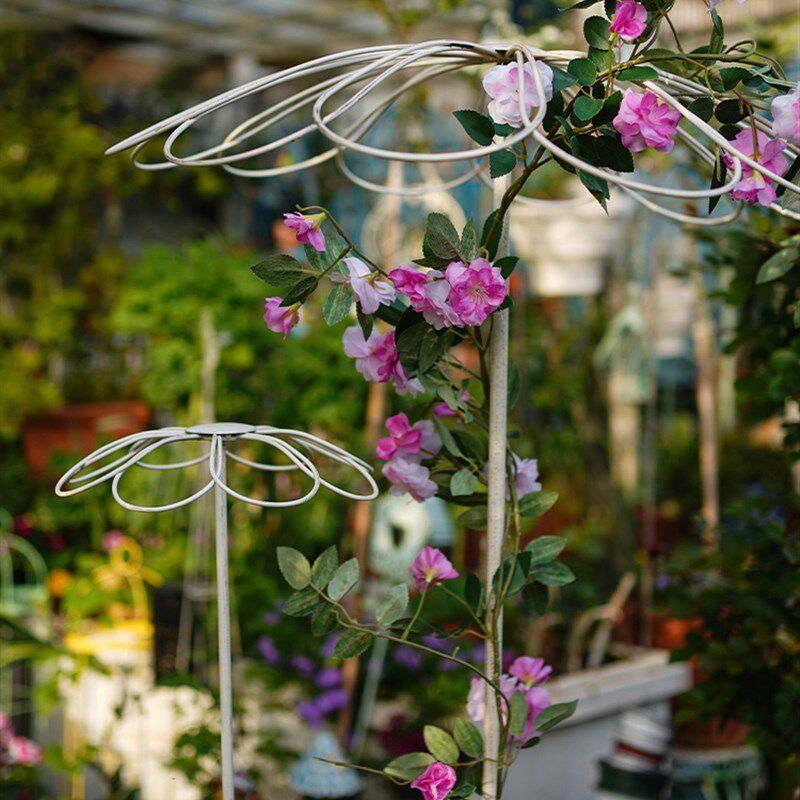 户外铁艺花朵雨伞爬藤架支架庭院别墅阳台铁线莲月季地插支架花插