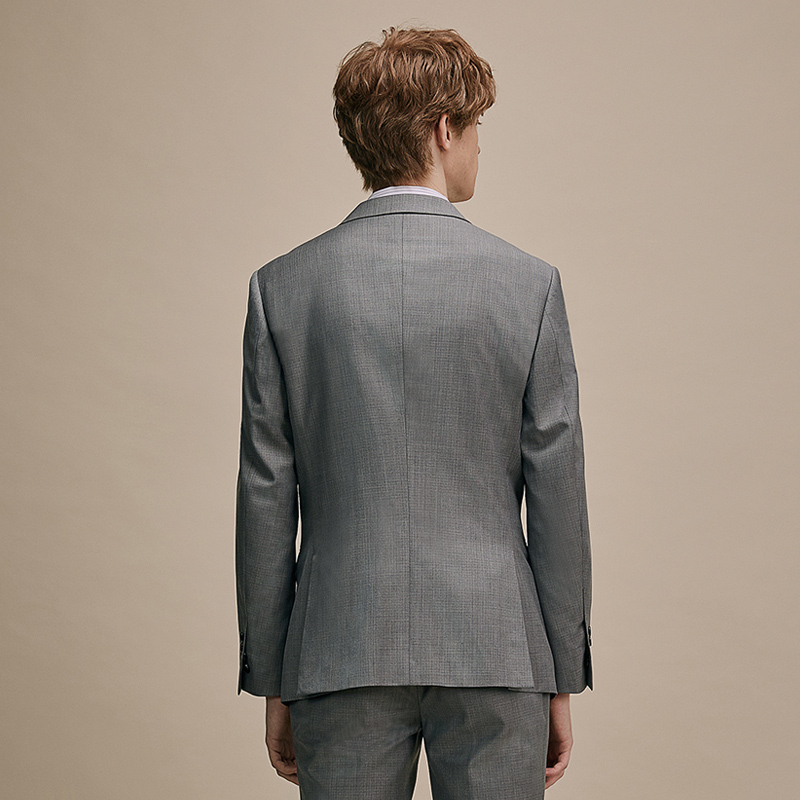 澳嘉男士灰色羊毛西服套装定制正装新郎结婚礼服三件套休闲西装男