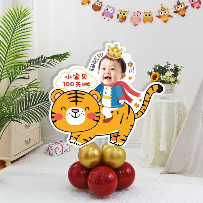 生日人形立牌百日宴布置迎宾牌满月宝宝头像照片周岁大头娃娃kt板