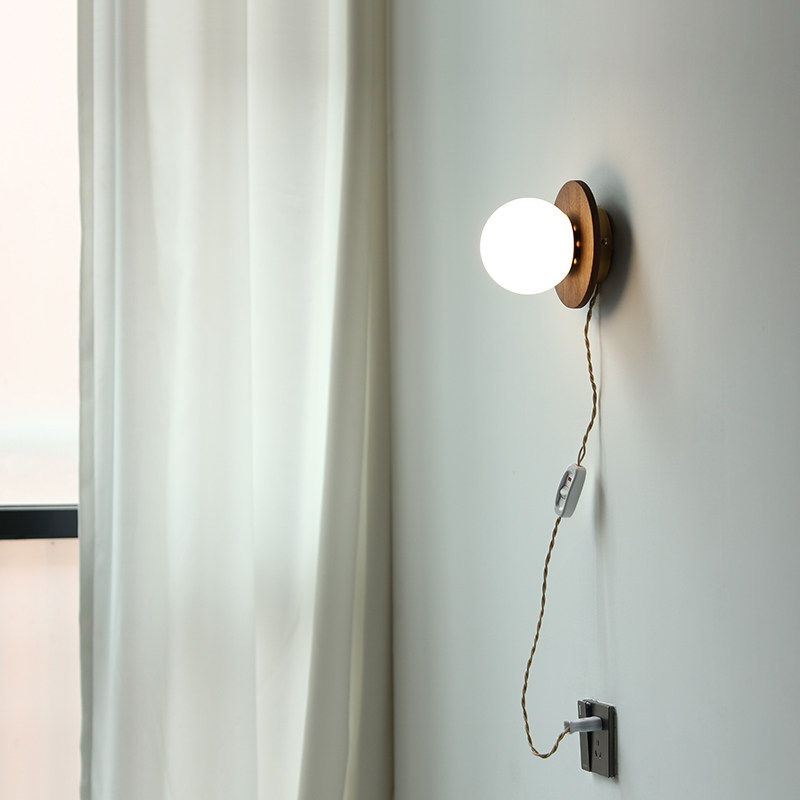 黑胡桃木壁灯北欧卧室床头民宿客栈背景墙睡房带拉线开关日式灯具,家装灯饰光源,壁灯,淘宝优惠券,粉丝福利购,淘宝优惠卷