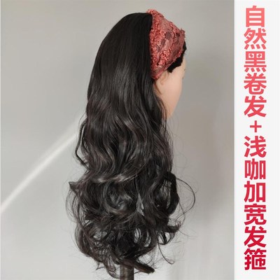 新款发箍假发U型卷发半头套长卷发大波浪发箍发直发接发片可拆卸