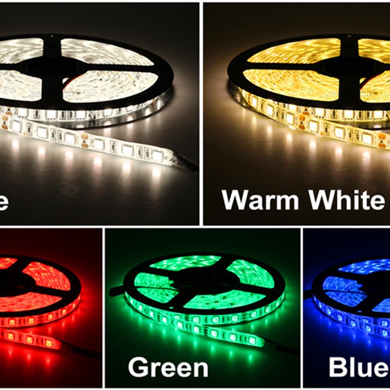 LED灯带12v24v5050贴片暖白红绿蓝光七彩RGB货车柜台单色灯条防水