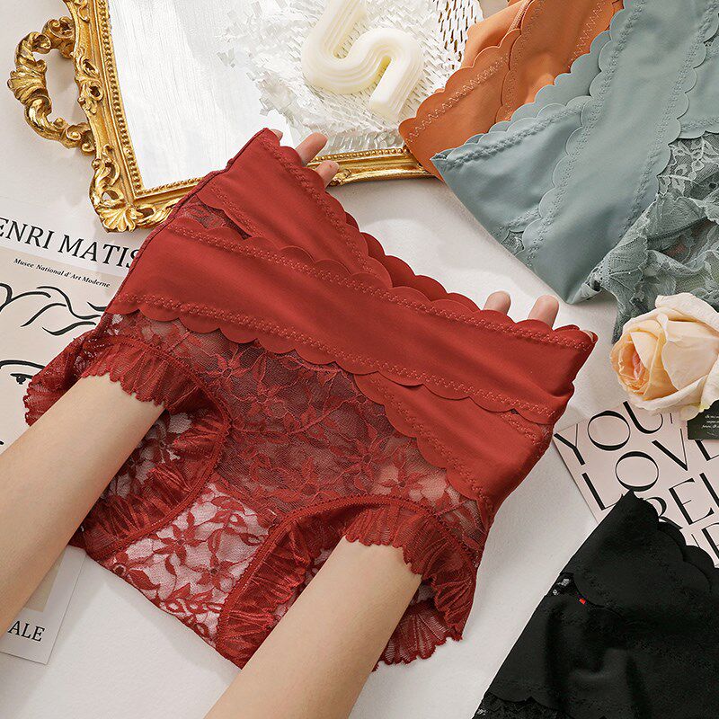 蕾丝无痕内裤夏季薄款高腰绷带收腹2024新款纯棉抗菌裆短裤少女士