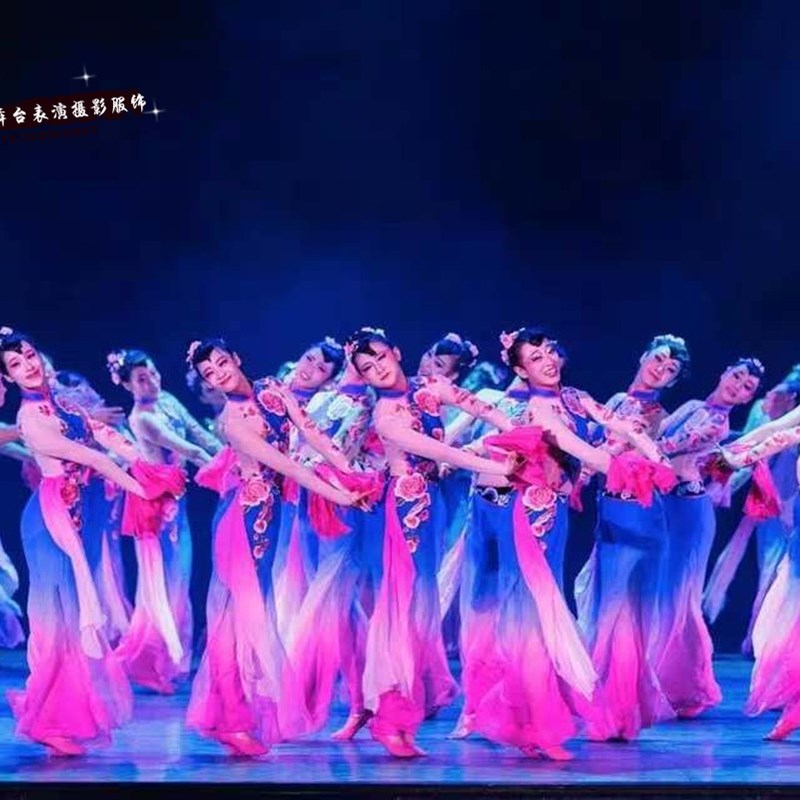 古典舞蹈演出服荷花奖桃花依旧表演服女飘逸扇子舞群舞中国风艺考