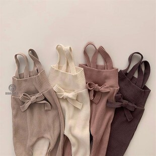女童弹力花边吊带裤 婴儿春秋长裤 2022韩国童装 女宝宝蕾丝背带裤