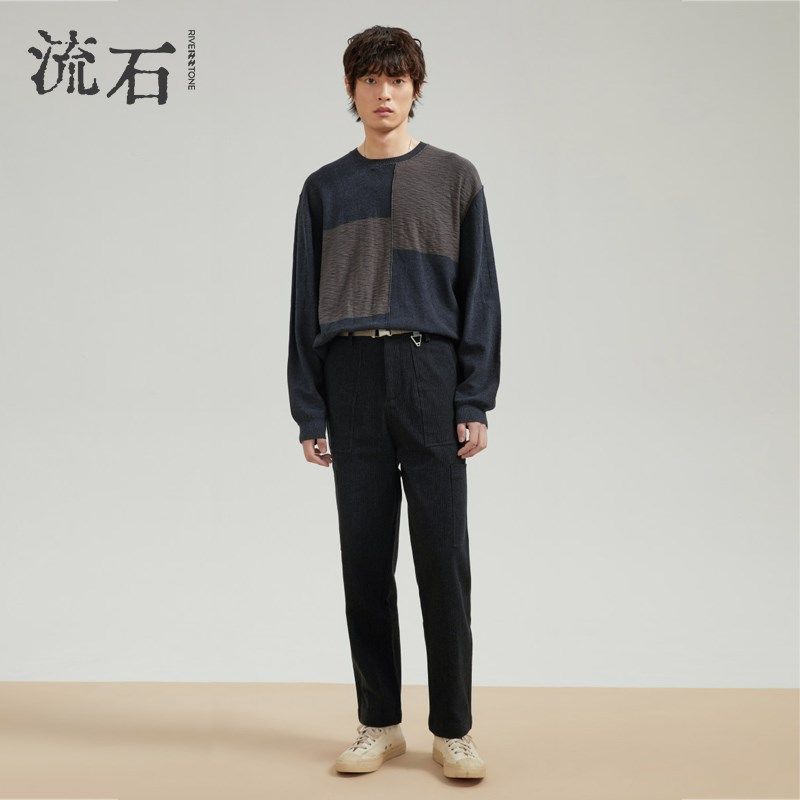 流石男装冬装牛仔裤男士新款秋冬季保暖宽松加厚款休闲直筒长裤子