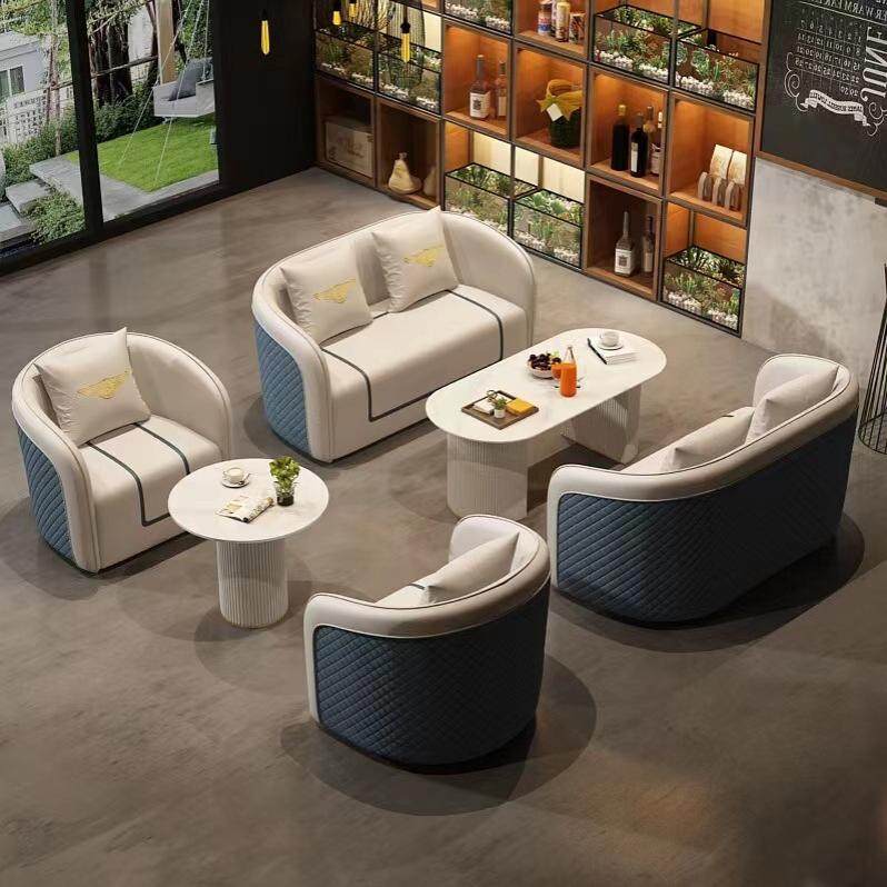 北欧咖啡厅卡座沙发休闲轻奢售楼部酒店沙发会客洽谈接待桌椅组合