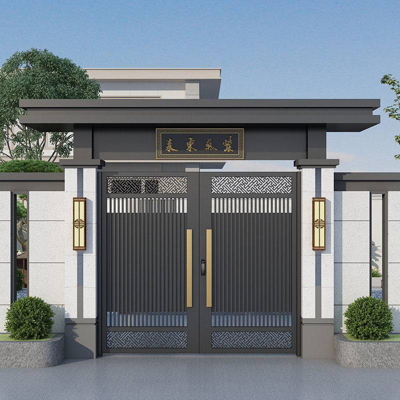 极简风户外别墅庭院大门铝艺自动门院子围墙门农村铁艺门折叠门楼