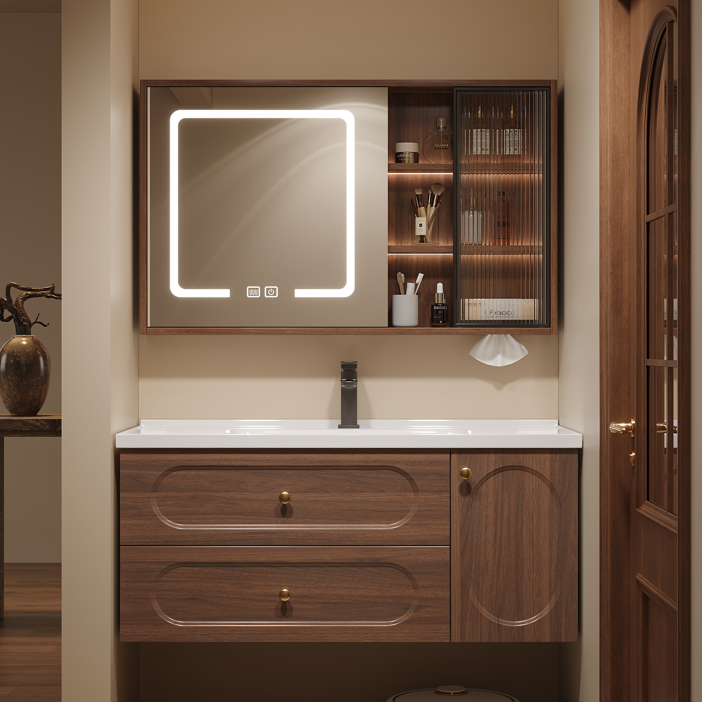 新中式轻奢实木智能浴室柜组合