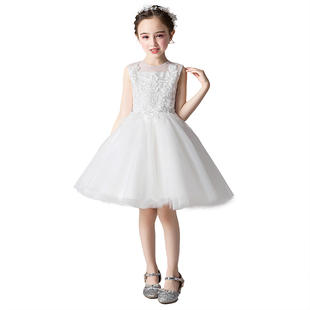 女童主持人礼服夏季 儿童钢琴演奏公主裙花童婚礼白纱裙女 2021新款