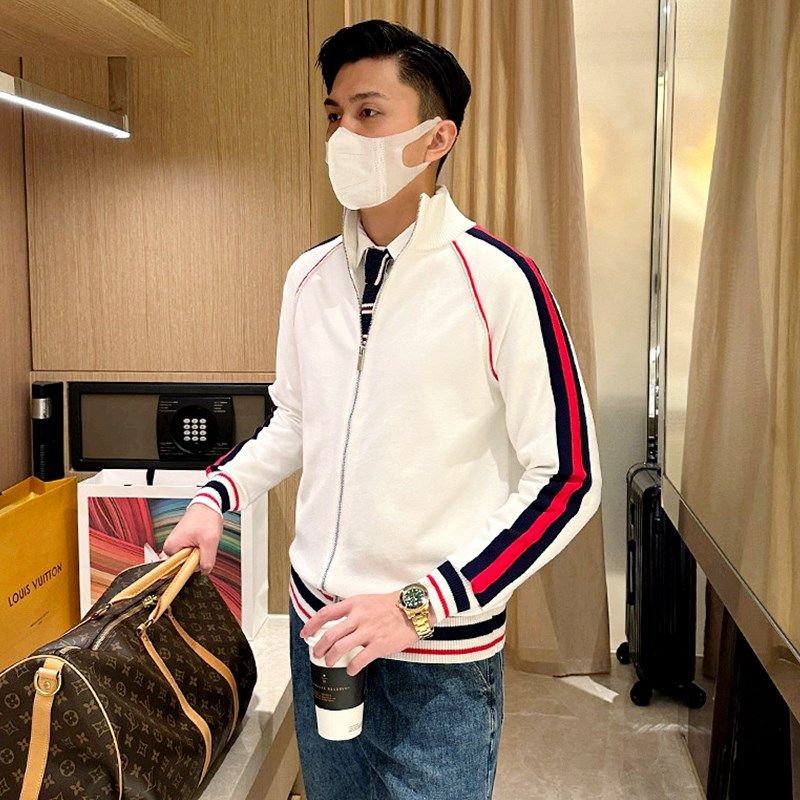 秋冬季休闲百搭半高领拉链毛衣外套个性条纹撞色修身开衫男针织衫,男装,针织衫/毛衣,淘宝优惠券,粉丝福利购,淘宝优惠卷