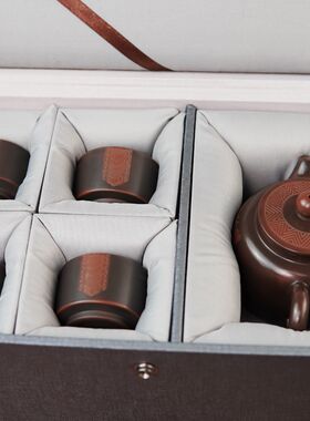 壮锦木兰壶套装  约250cc 广西坭兴陶茶具一壶四杯套装