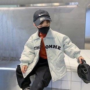 男童初冬夹棉外套2024新款儿童冬装洋气薄绒棉服中大童加厚棉衣潮