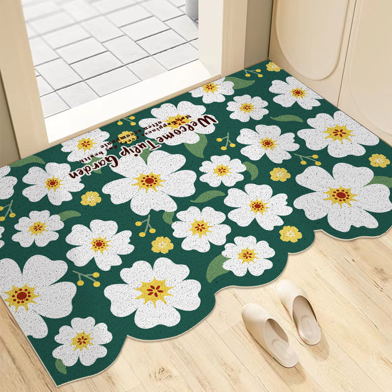 家用清新花朵客厅玄关丝圈地垫大门口可裁剪地毯防滑刮土踩脚垫