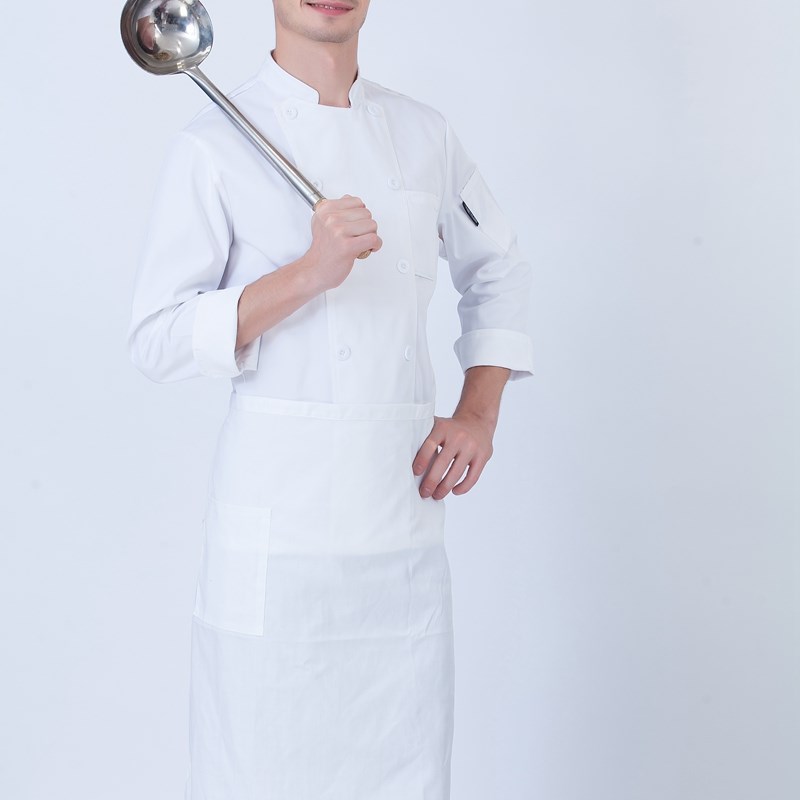 长袖纯白厨师服 酒店餐厅厨房工作制服饭店后厨工服男女秋冬装