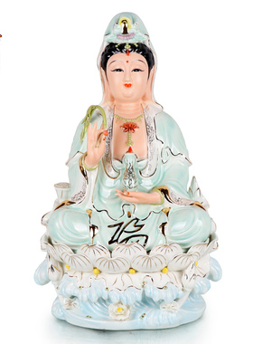 天御阁观音佛像摆件陶瓷坐莲南海观世音菩萨神像家用客厅供奉用品