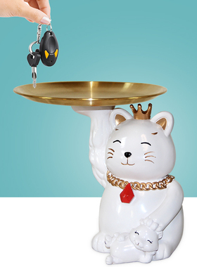 网红妖娆猫托盘北欧玄关钥匙收纳摆件创意客厅桌面装饰品乔迁礼物