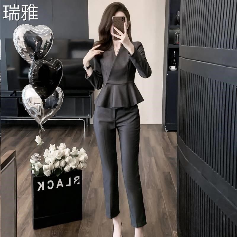 灰色西装套装女2024新款工装职业气质套装裙高端职场轻熟风工作服