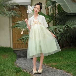 女大童汉服连衣裙夏季新款胖女童加肥加大宽松改良古装裙雪纺唐装