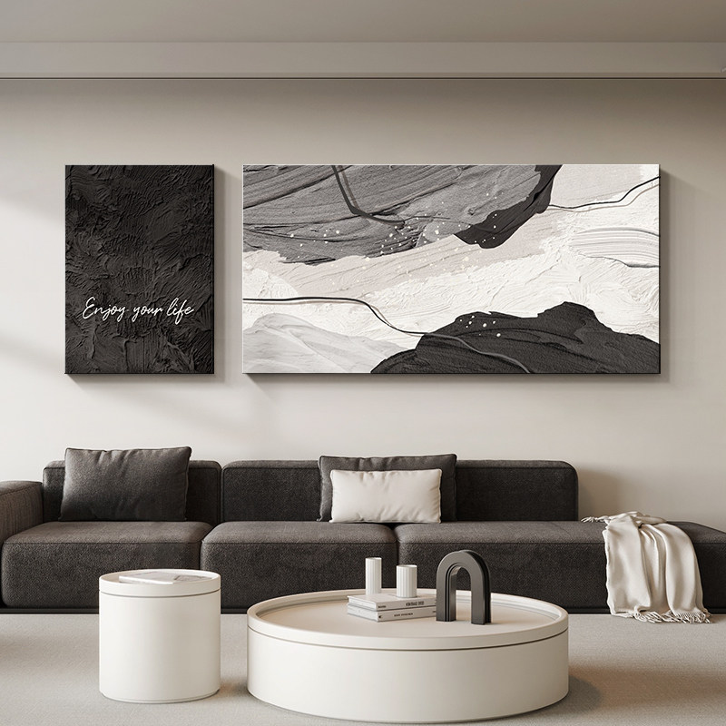现代简约客厅装饰画抽象高级感沙发背景墙挂画侘寂风大气双联壁画