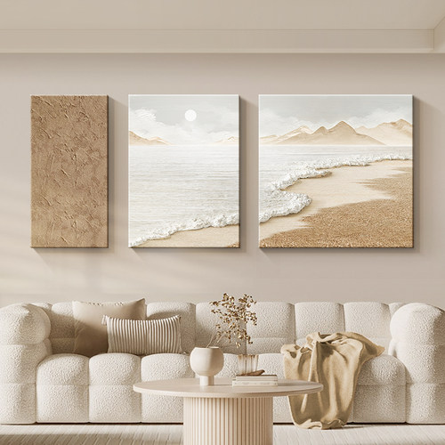 简约奶油客厅装饰画抽象海浪肌理