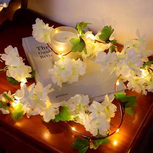 春日花灯节假日室内装饰灯串新年花环电池盒LED仿真樱花藤条灯