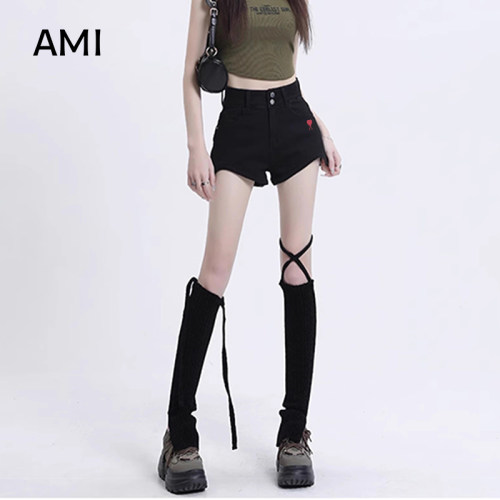 AMI官方 2026美式黑色牛仔短裤女春季新款高腰显瘦正品a字辣妹热
