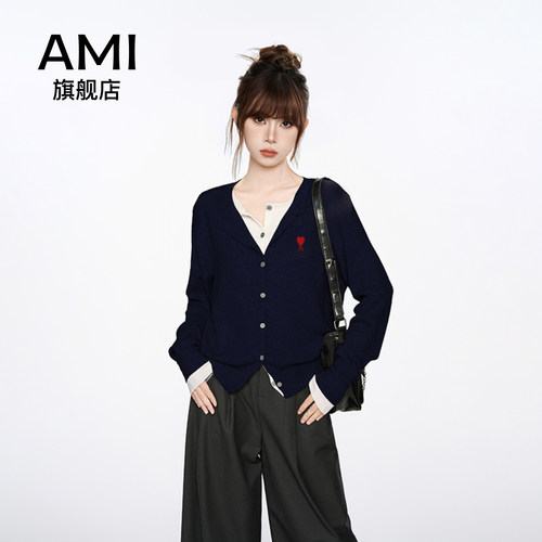 AMI新假两件打底衫长袖针织衫女秋季秋冬短款内搭打底毛衣外套上