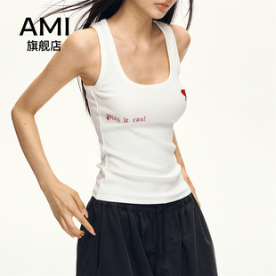 AMI官方白色u领工字吊带背心女夏季 上衣 打底外穿字母印花辣妹无袖