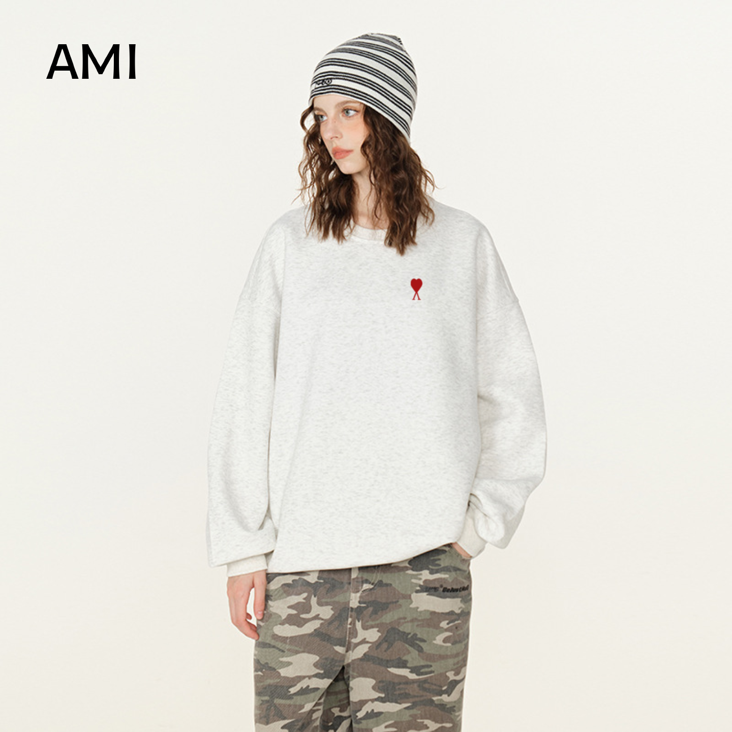AMI 2025美式复古圆领卫衣男女款潮牌冬秋新款套头宽松休闲上衣