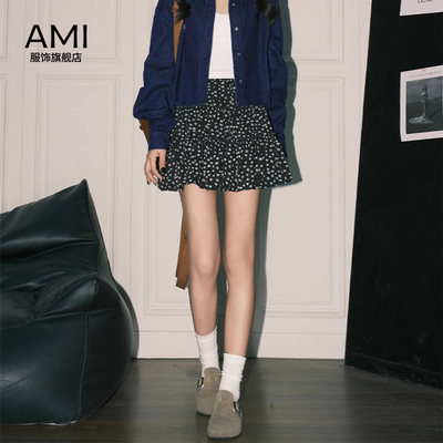 AMI官方 2026美式碎花A字半身裙女春季新款潮牌正品高腰蛋糕裙短