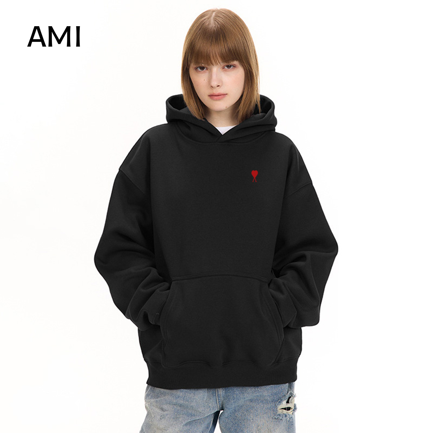 AMI2025美式秋冬重磅空气层套头卫衣男女款加绒保暖连帽套头衫