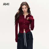 复古酒红色长袖 T恤女春秋正品 开衫 AMI官方2026美式 修身 显瘦辣妹上