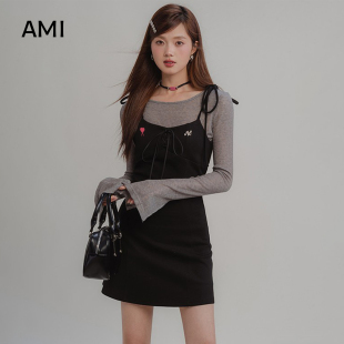 显瘦长裙 气质修身 AMI美式 绑带设计银标连衣裙吊带短裙女春秋新款