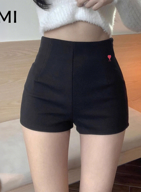 AMI 2025美式辣妹黑色短裤女冬季新款潮牌正品修身高腰超短热裤