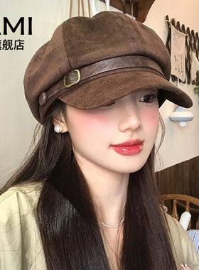 AMI女装美拉德复古贝雷帽女2026秋冬新款显脸小皮带八角报童帽子9