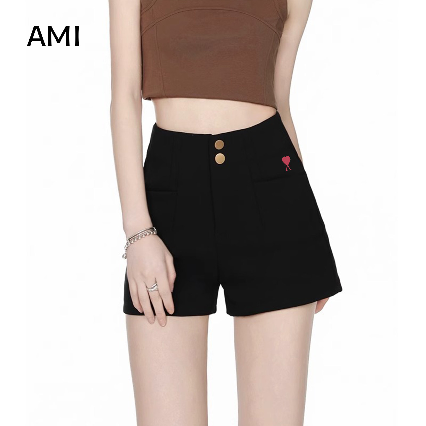 AMI 2025美式辣妹黑色短休闲裤