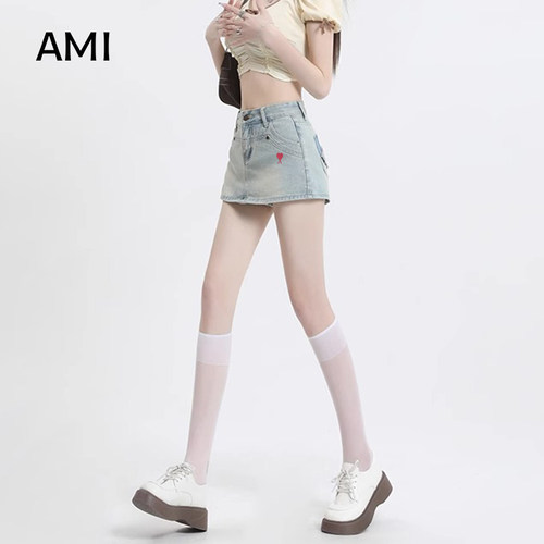 AMI官方美式高腰牛仔短裙女2026夏季新款正品a字辣妹短裤包臀半裙