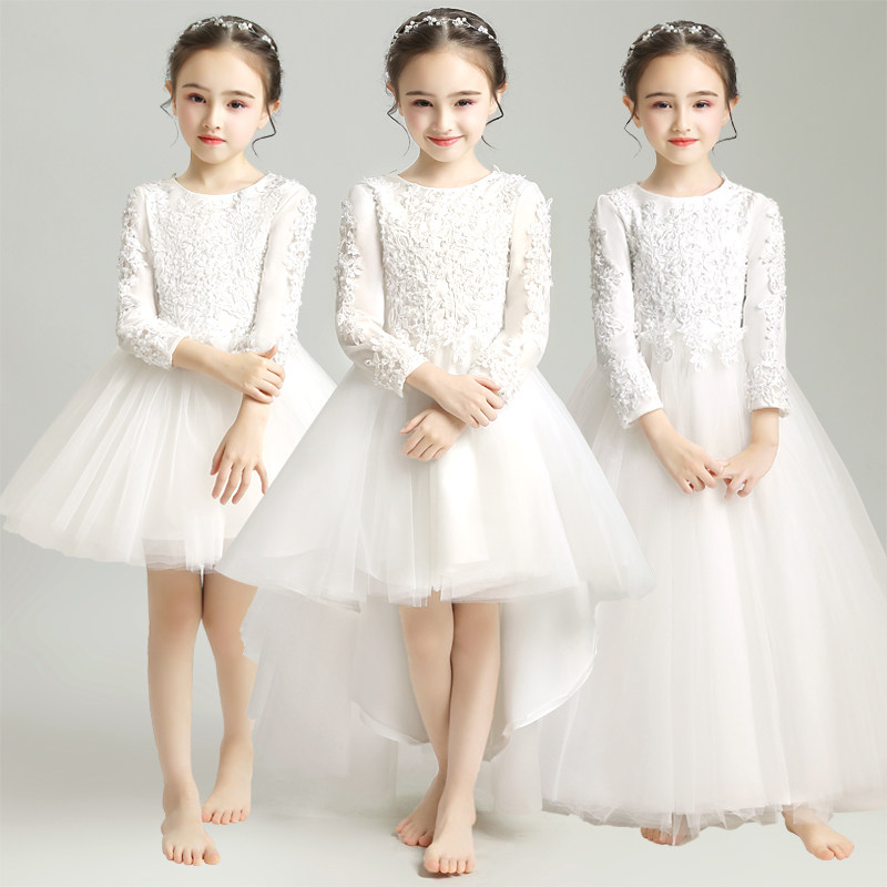 女童公主裙蓬蓬纱小女孩花童婚纱儿童晚礼服白色长袖纱裙洋气高端,童装/婴儿装/亲子装,儿童礼服,淘宝优惠券,粉丝福利购,淘宝优惠卷