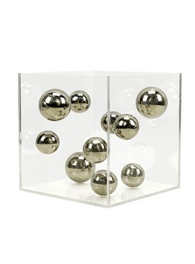 简约方形透明亚克力银色星球摆件罩子球饰品样板房轻奢桌面饰品