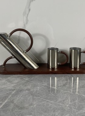 现代简约金属银色茶壶茶杯套装样板间会所酒店餐厅电视柜饰品摆件