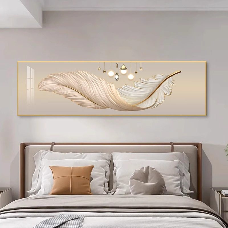 轻奢主卧室c装饰画大气羽毛床头背景墙挂画2024年新款简约温馨壁