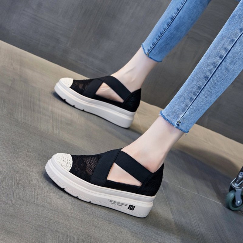 渔夫鞋女网面透气凉鞋夏s天新款懒人鞋厚底增高松糕休闲内增高女