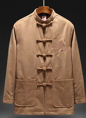 羊绒唐装男中老年人爸爸秋冬上衣华F服老人衣服爷爷中国风男装外