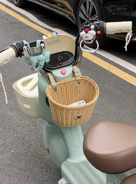 自行车电动车挂包防水仿藤编织车篮儿童滑板车婴儿车收纳筐挂物兜