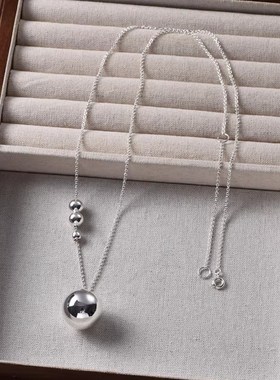 韩国小银球吊坠项链女春夏轻奢小众设计高级感简约百搭长款毛衣链