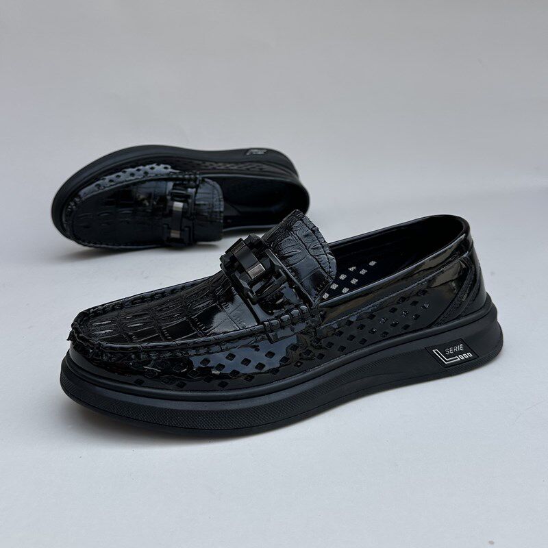 夏季新款豆豆鞋男漆皮亮面镂空透气商务休闲皮鞋软底脚蹬男士凉鞋,流行男鞋,乐福鞋（豆豆鞋）,淘宝优惠券,粉丝福利购,淘宝优惠卷