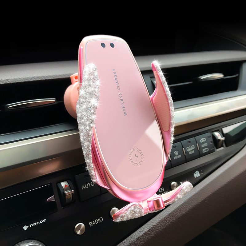 手机支架车载智能无线充电2024新款镶钻闪女生车用导航支撑固定架